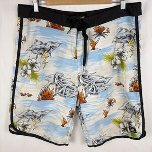 Lurking Class Men's Skull Board Shorts Swim Trunks 36 Indie Surfing Hawaiian